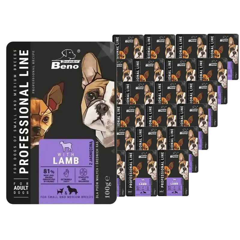Super Beno Professional Line jagnięcina adult małe i średnie rasy 100 g × 24