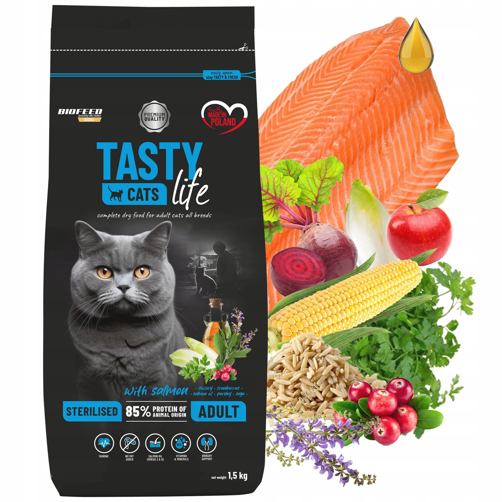 BioFeed Tasty Cats Life Sterilised łosoś 1,5 kg