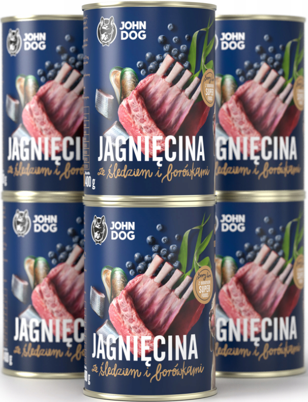 John Dog Berry jagnięcina, śledź junior 400 g × 6